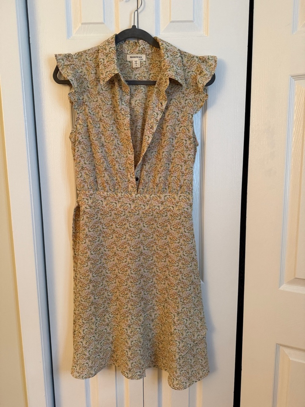 Monteau Cream Yellow Floral Ruffle-Sleeve Mini Dress